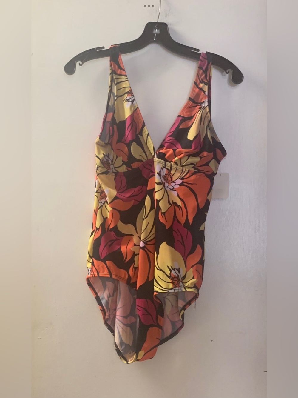Tank Style One Piece Swimsuit-Yellow/Orange Floral Print
